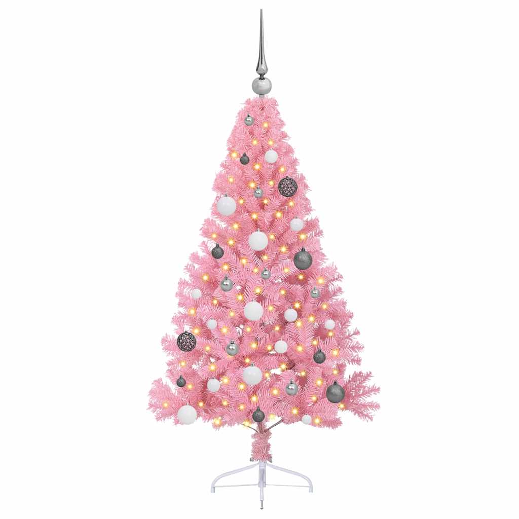 Kunstmatig Voorverlicht Kerstboom met 150 LED Roze 150 cm PVC is nu te koop bij PeponiXL, paradijselijk wonen!