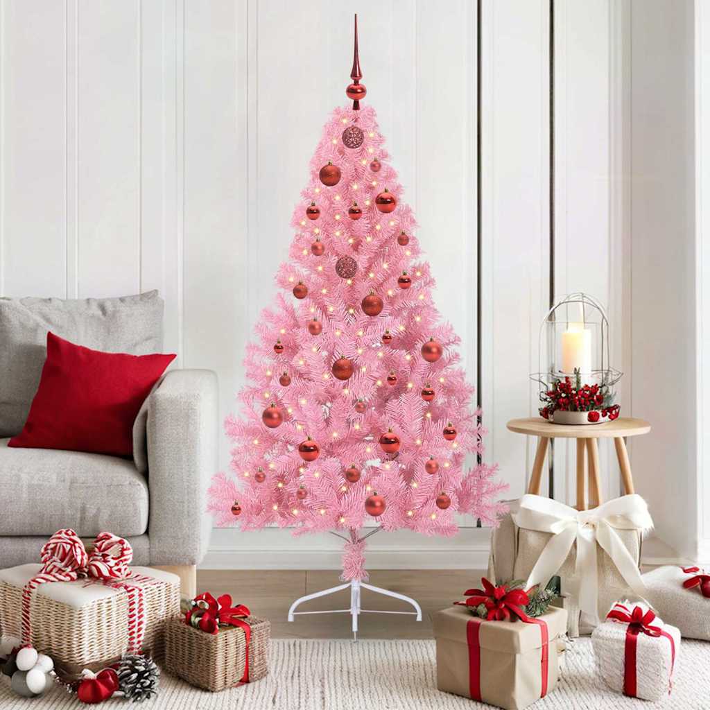 Kunstmatig Voorverlicht Kerstboom met 150 LED Roze 150 cm PVC is nu te koop bij PeponiXL, paradijselijk wonen!