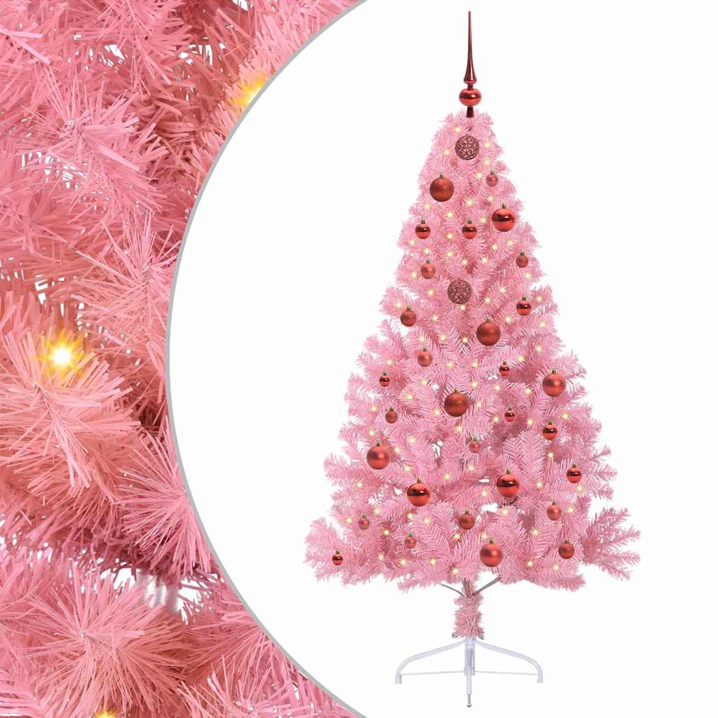 Kunstmatig Voorverlicht Kerstboom met 150 LED Roze 150 cm PVC is nu te koop bij PeponiXL, paradijselijk wonen!