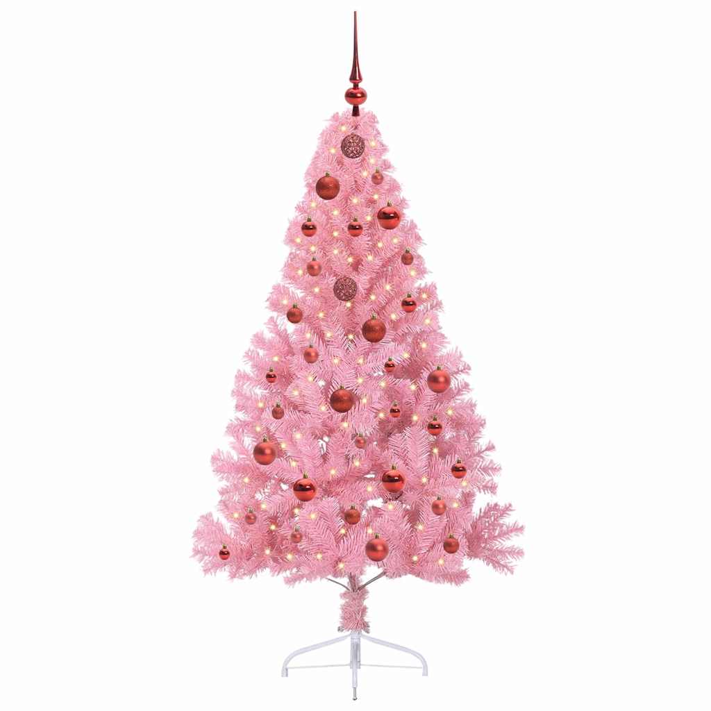 Kunstmatig Voorverlicht Kerstboom met 150 LED Roze 150 cm PVC is nu te koop bij PeponiXL, paradijselijk wonen!