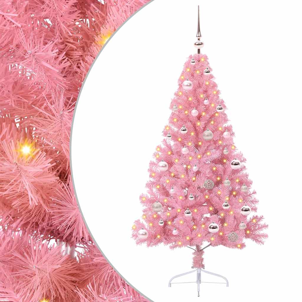 Kunstmatig Voorverlicht Kerstboom met 150 LED Roze 150 cm PVC is nu te koop bij PeponiXL, paradijselijk wonen!