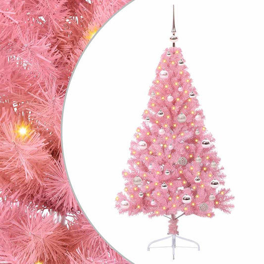 Kunstmatig Voorverlicht Kerstboom met 150 LED Roze 150 cm PVC is nu te koop bij PeponiXL, paradijselijk wonen!