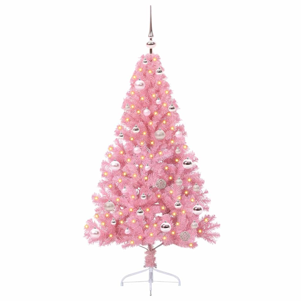 Kunstmatig Voorverlicht Kerstboom met 150 LED Roze 150 cm PVC is nu te koop bij PeponiXL, paradijselijk wonen!