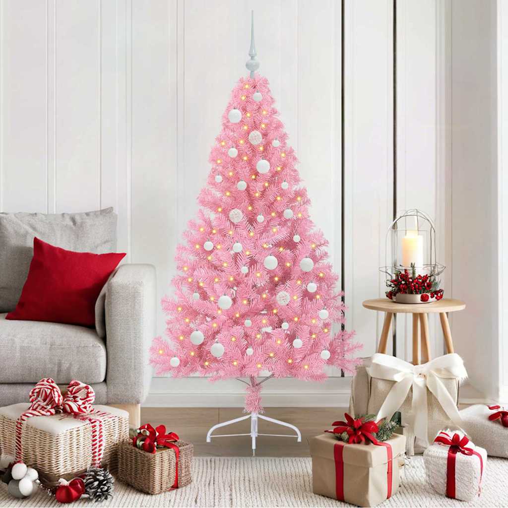 Kunstmatig Voorverlicht Kerstboom met 150 LED Roze 150 cm PVC is nu te koop bij PeponiXL, paradijselijk wonen!