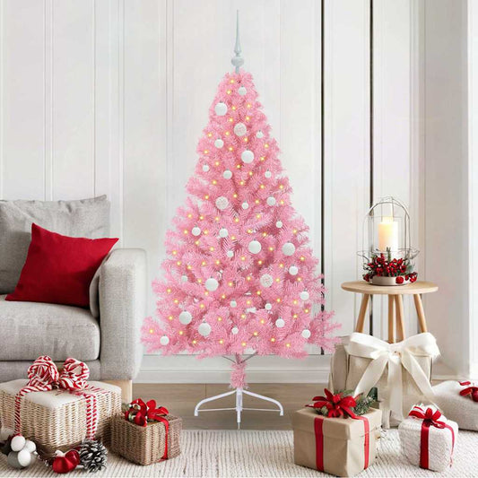 Kunstmatig Voorverlicht Kerstboom met 150 LED Roze 150 cm PVC is nu te koop bij PeponiXL, paradijselijk wonen!