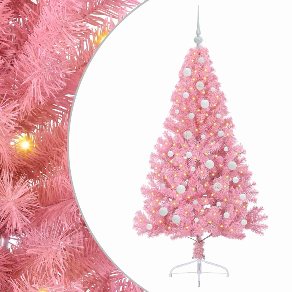 Kunstmatig Voorverlicht Kerstboom met 150 LED Roze 150 cm PVC is nu te koop bij PeponiXL, paradijselijk wonen!