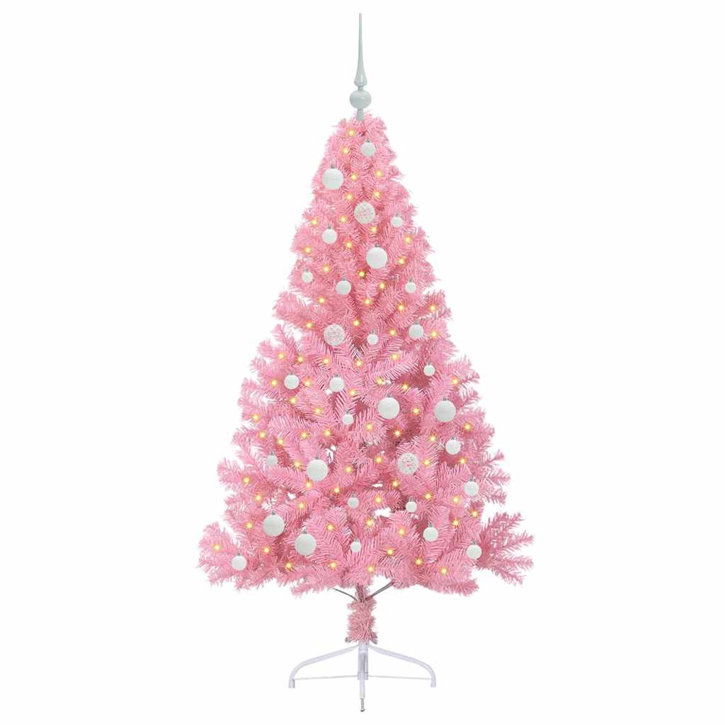 Kunstmatig Voorverlicht Kerstboom met 150 LED Roze 150 cm PVC is nu te koop bij PeponiXL, paradijselijk wonen!