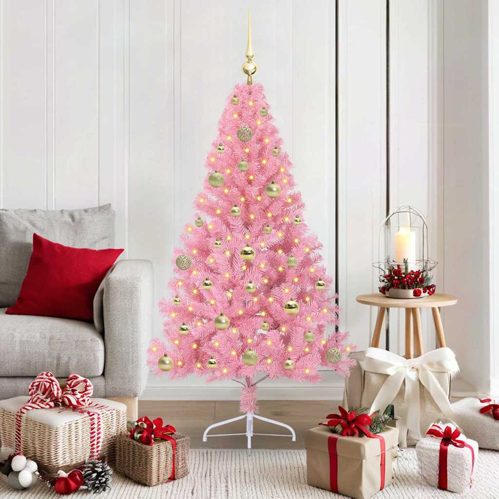 Kunstmatig Voorverlicht Kerstboom met 150 LED Roze 150 cm PVC is nu te koop bij PeponiXL, paradijselijk wonen!