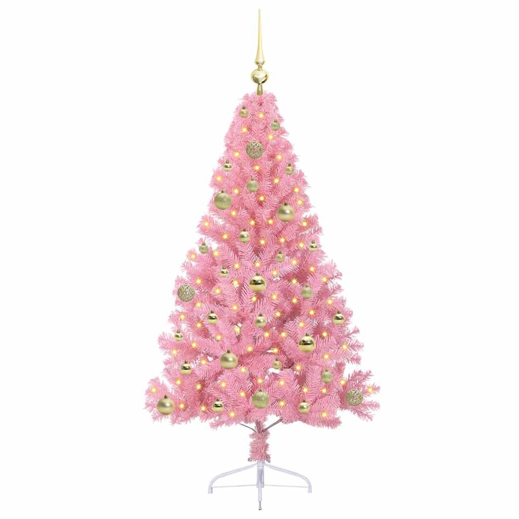 Kunstmatig Voorverlicht Kerstboom met 150 LED Roze 150 cm PVC is nu te koop bij PeponiXL, paradijselijk wonen!