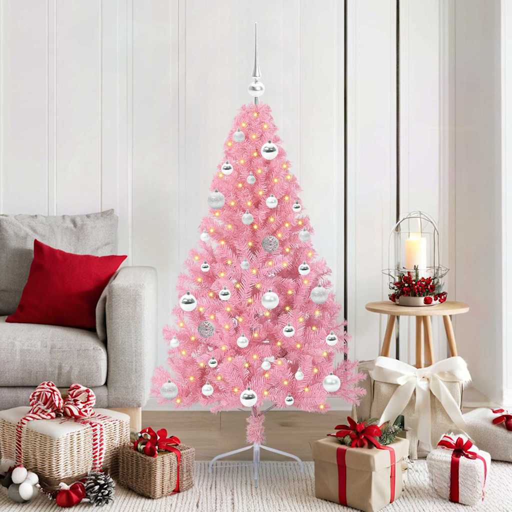 Kunstmatig Voorverlicht Kerstboom met 150 LED Roze 150 cm PVC is nu te koop bij PeponiXL, paradijselijk wonen!