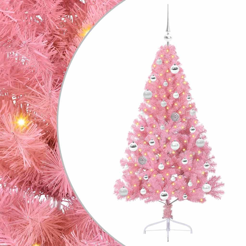 Kunstmatig Voorverlicht Kerstboom met 150 LED Roze 150 cm PVC is nu te koop bij PeponiXL, paradijselijk wonen!