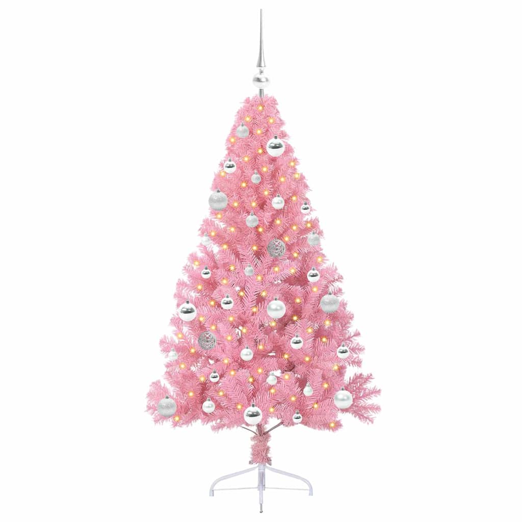 Kunstmatig Voorverlicht Kerstboom met 150 LED Roze 150 cm PVC is nu te koop bij PeponiXL, paradijselijk wonen!
