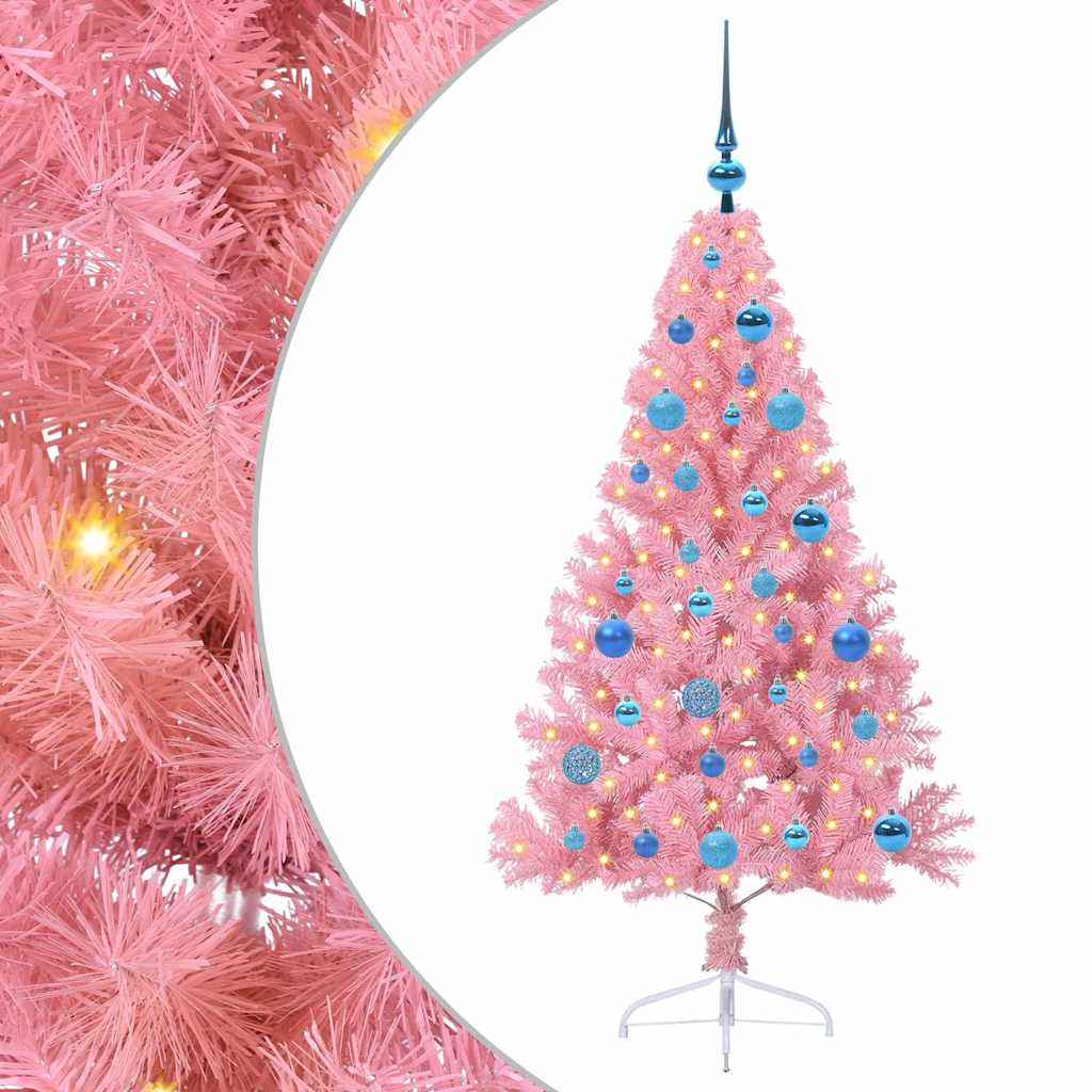 Kunstmatig Voorverlicht Kerstboom met 150 LED Roze 150 cm PVC is nu te koop bij PeponiXL, paradijselijk wonen!