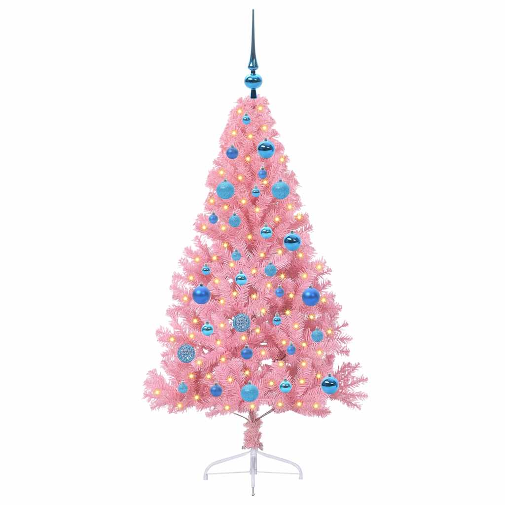 Kunstmatig Voorverlicht Kerstboom met 150 LED Roze 150 cm PVC is nu te koop bij PeponiXL, paradijselijk wonen!