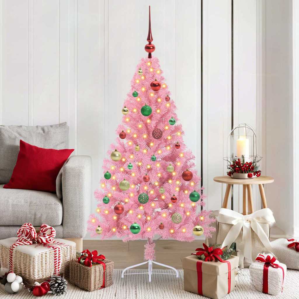 Kunstmatig Voorverlicht Kerstboom met 150 LED Roze 150 cm PVC is nu te koop bij PeponiXL, paradijselijk wonen!