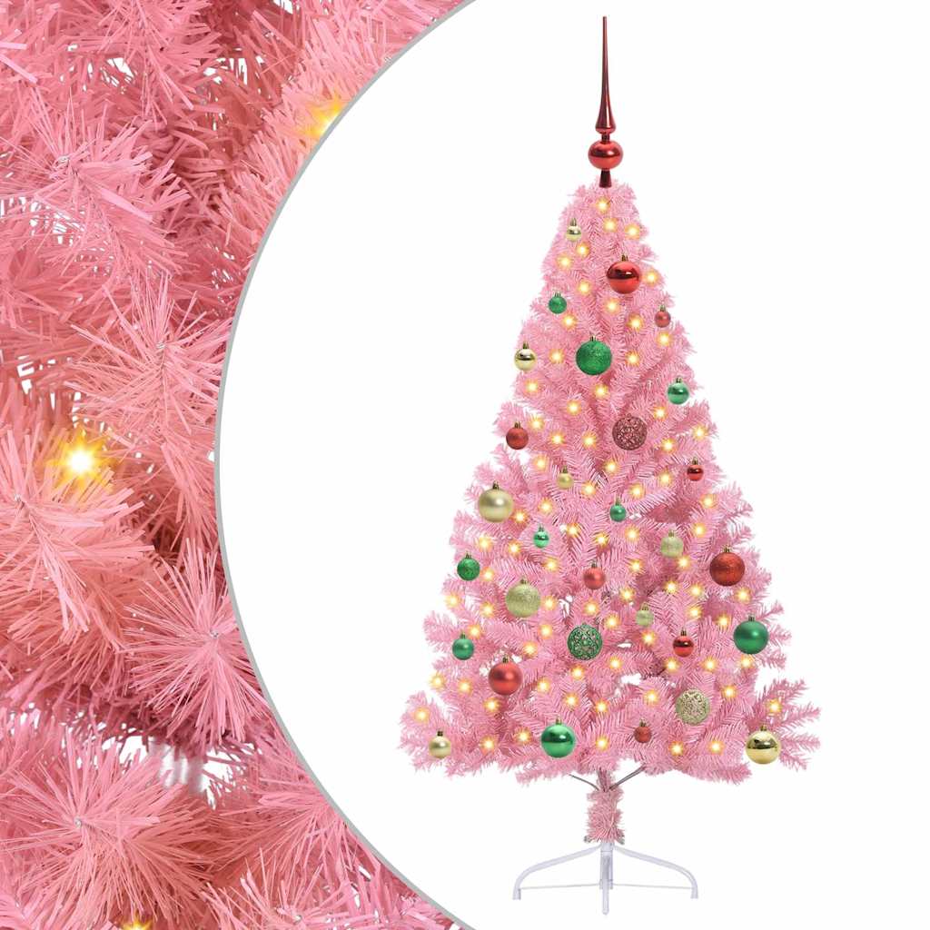 Kunstmatig Voorverlicht Kerstboom met 150 LED Roze 150 cm PVC is nu te koop bij PeponiXL, paradijselijk wonen!