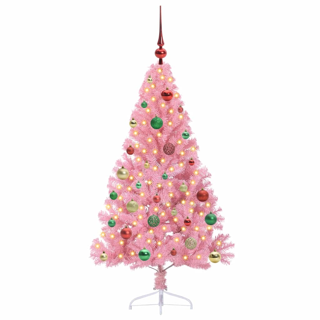 Kunstmatig Voorverlicht Kerstboom met 150 LED Roze 150 cm PVC is nu te koop bij PeponiXL, paradijselijk wonen!