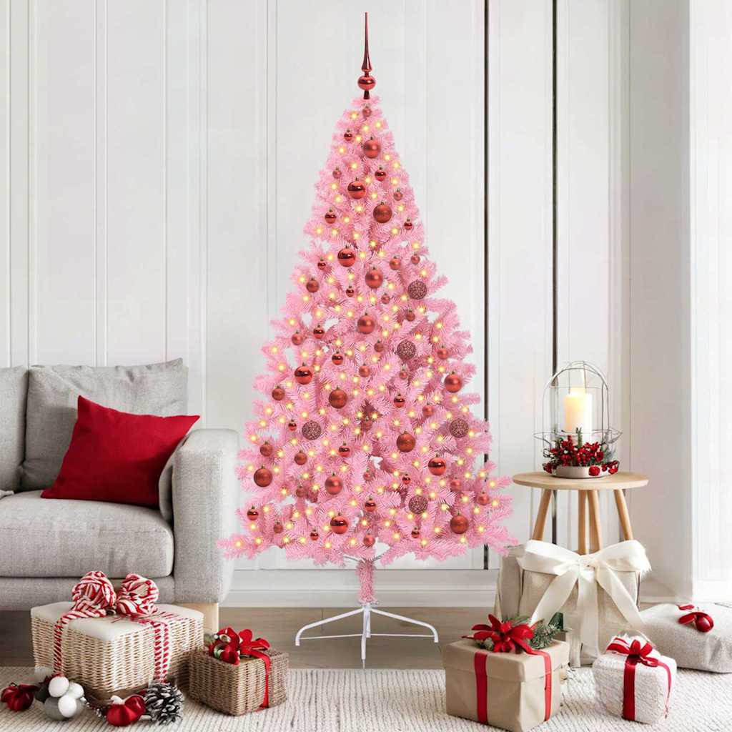 Kunstmatig Voorverlicht Kerstboom met 300 LED Roze 180 cm PVC is nu te koop bij PeponiXL, paradijselijk wonen!