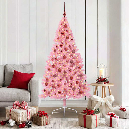 Kunstmatig Voorverlicht Kerstboom met 300 LED Roze 180 cm PVC is nu te koop bij PeponiXL, paradijselijk wonen!