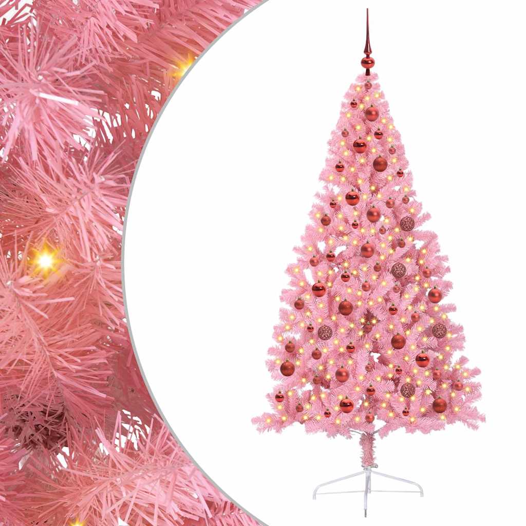 Kunstmatig Voorverlicht Kerstboom met 300 LED Roze 180 cm PVC is nu te koop bij PeponiXL, paradijselijk wonen!
