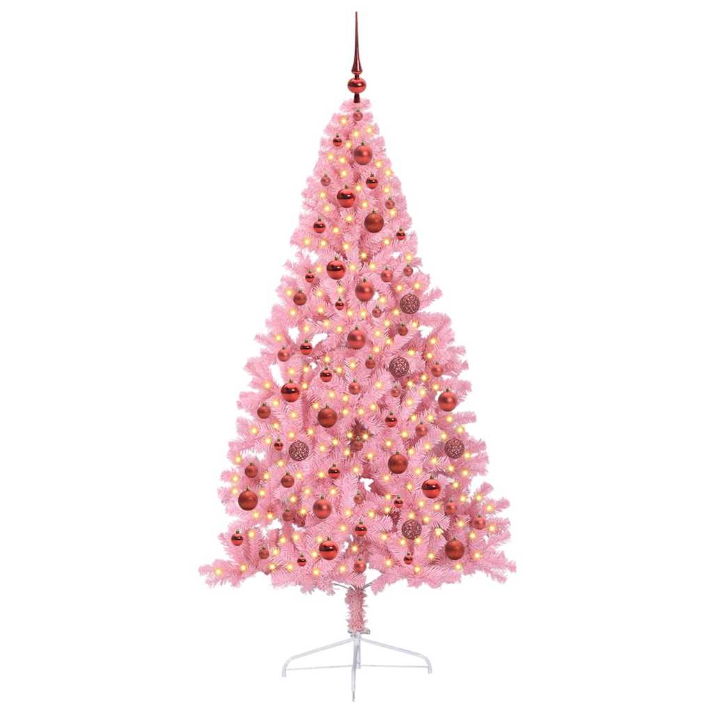 Kunstmatig Voorverlicht Kerstboom met 300 LED Roze 180 cm PVC is nu te koop bij PeponiXL, paradijselijk wonen!