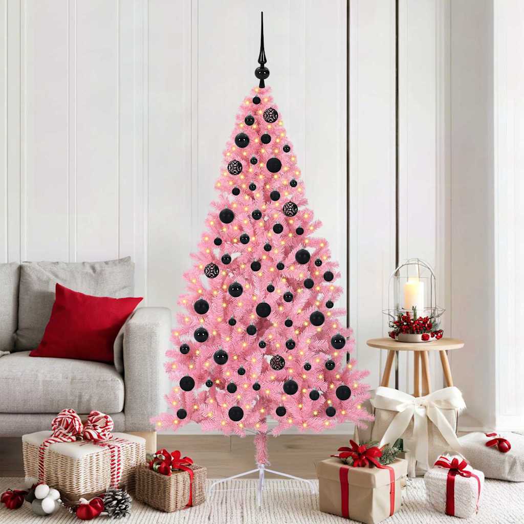 Kunstmatig Voorverlicht Kerstboom met 300 LED Roze 180 cm PVC is nu te koop bij PeponiXL, paradijselijk wonen!