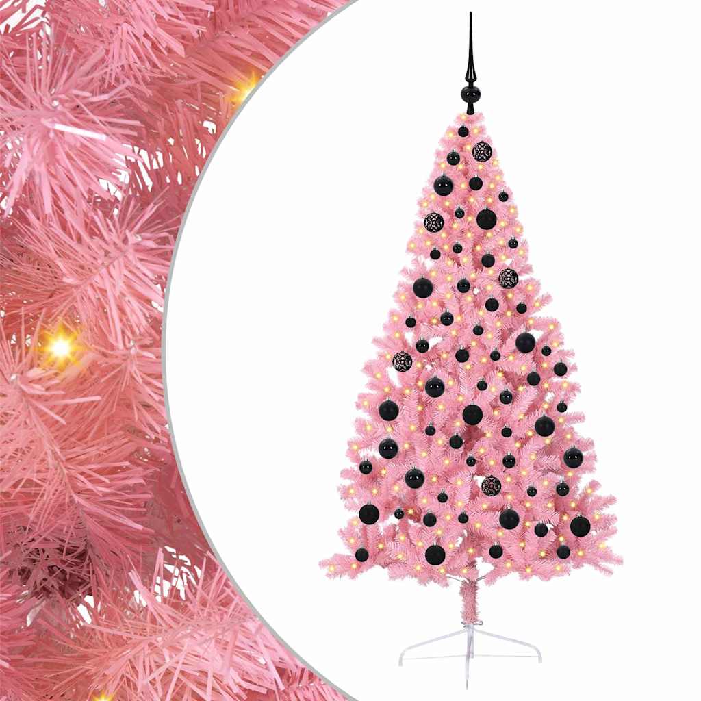Kunstmatig Voorverlicht Kerstboom met 300 LED Roze 180 cm PVC is nu te koop bij PeponiXL, paradijselijk wonen!