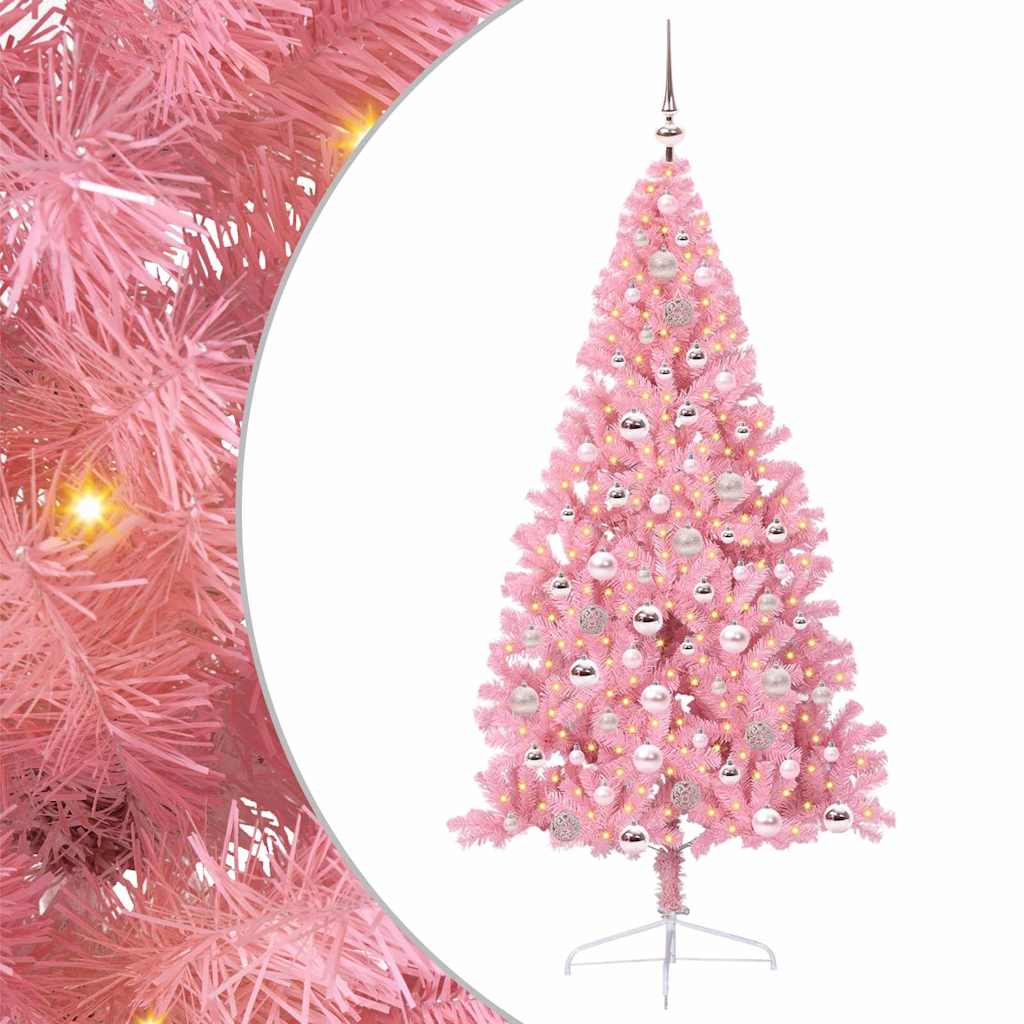 Kunstmatig Voorverlicht Kerstboom met 300 LED Roze 180 cm PVC is nu te koop bij PeponiXL, paradijselijk wonen!