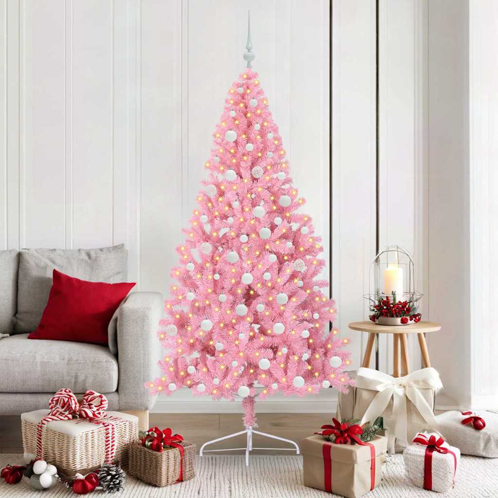 Kunstmatig Voorverlicht Kerstboom met 300 LED Roze 180 cm PVC is nu te koop bij PeponiXL, paradijselijk wonen!