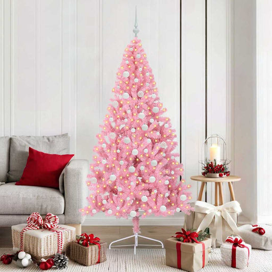 Kunstmatig Voorverlicht Kerstboom met 300 LED Roze 180 cm PVC is nu te koop bij PeponiXL, paradijselijk wonen!