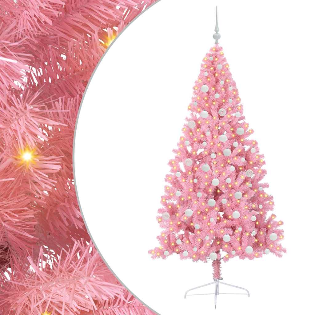 Kunstmatig Voorverlicht Kerstboom met 300 LED Roze 180 cm PVC is nu te koop bij PeponiXL, paradijselijk wonen!