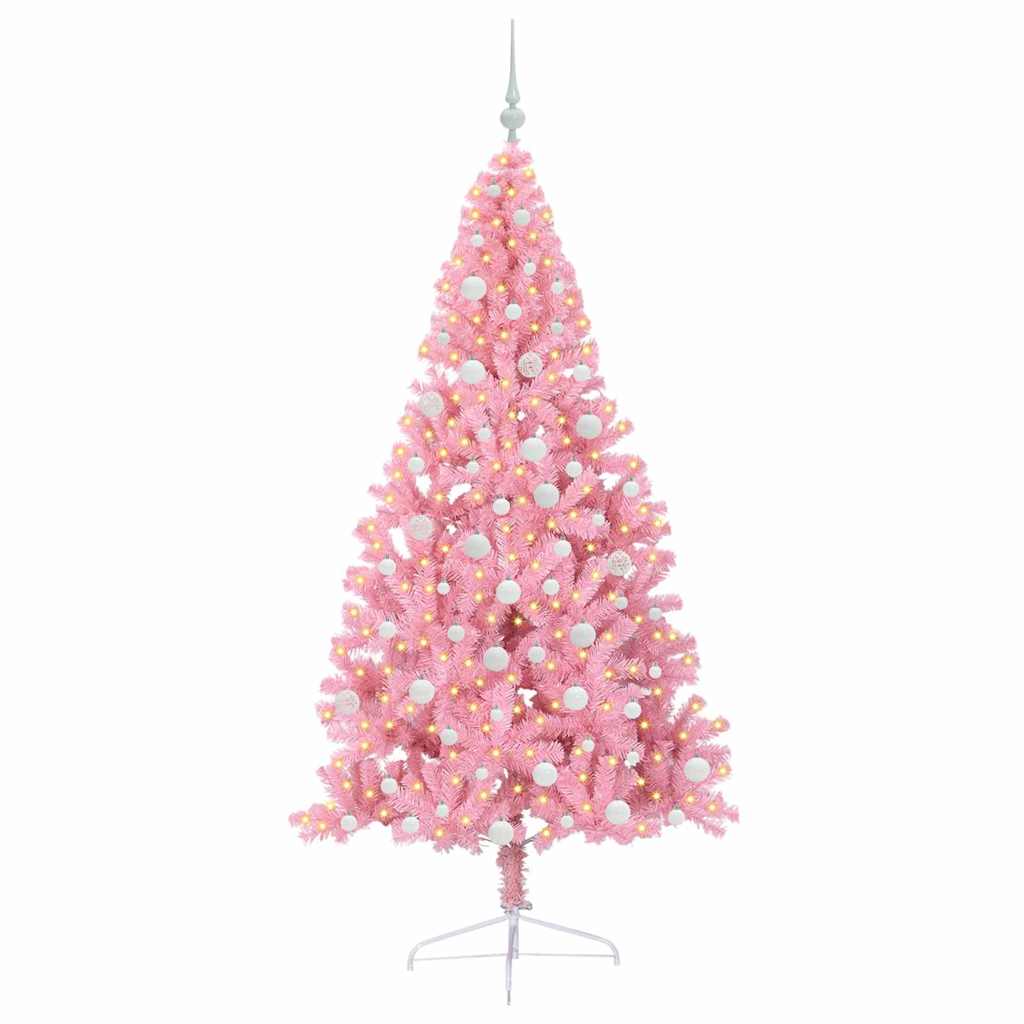 Kunstmatig Voorverlicht Kerstboom met 300 LED Roze 180 cm PVC is nu te koop bij PeponiXL, paradijselijk wonen!