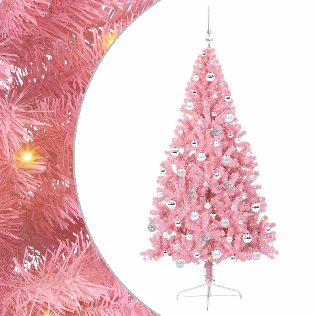 Kunstmatig Voorverlicht Kerstboom met 300 LED Roze 180 cm PVC is nu te koop bij PeponiXL, paradijselijk wonen!