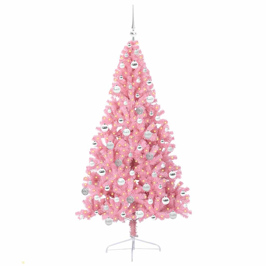 Kunstmatig Voorverlicht Kerstboom met 300 LED Roze 180 cm PVC is nu te koop bij PeponiXL, paradijselijk wonen!