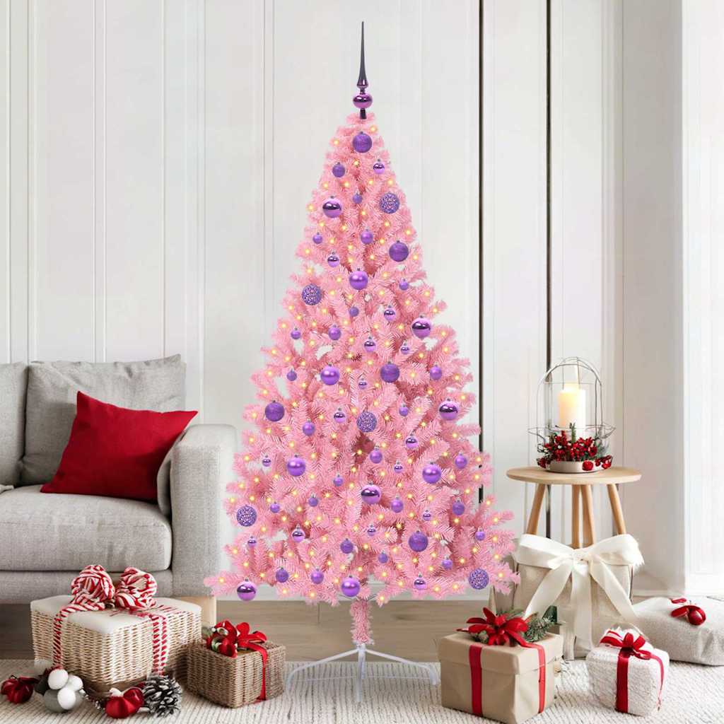 Kunstmatig Voorverlicht Kerstboom met 300 LED Roze 180 cm PVC is nu te koop bij PeponiXL, paradijselijk wonen!