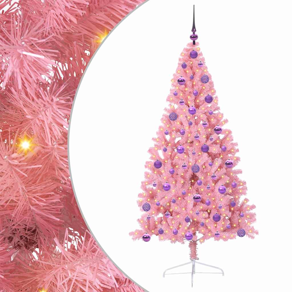 Kunstmatig Voorverlicht Kerstboom met 300 LED Roze 180 cm PVC is nu te koop bij PeponiXL, paradijselijk wonen!