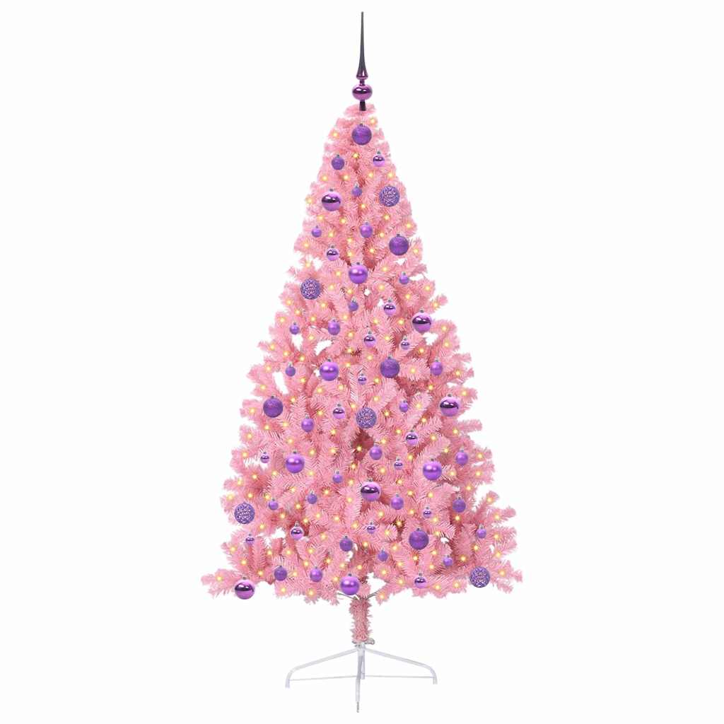 Kunstmatig Voorverlicht Kerstboom met 300 LED Roze 180 cm PVC is nu te koop bij PeponiXL, paradijselijk wonen!
