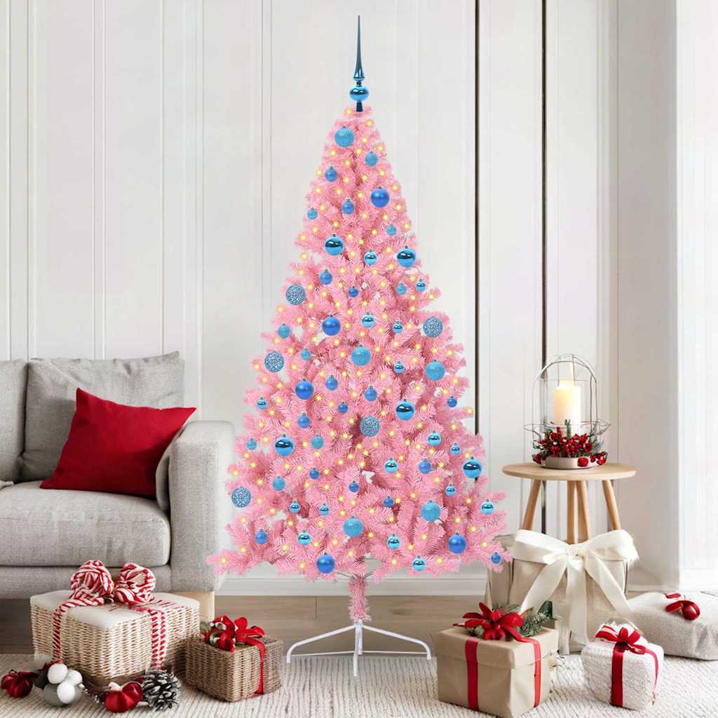 Kunstmatig Voorverlicht Kerstboom met 300 LED Roze 180 cm PVC is nu te koop bij PeponiXL, paradijselijk wonen!