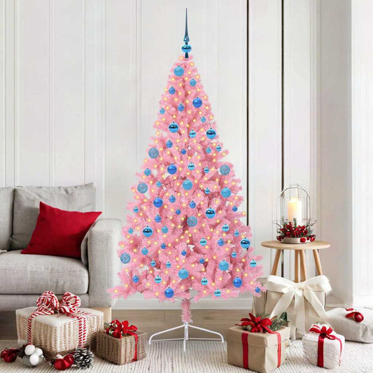 Kunstmatig Voorverlicht Kerstboom met 300 LED Roze 180 cm PVC is nu te koop bij PeponiXL, paradijselijk wonen!