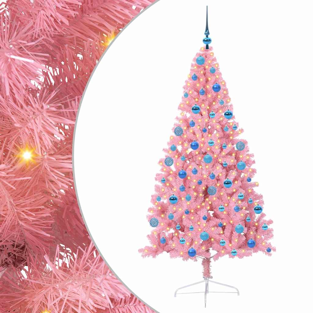 Kunstmatig Voorverlicht Kerstboom met 300 LED Roze 180 cm PVC is nu te koop bij PeponiXL, paradijselijk wonen!