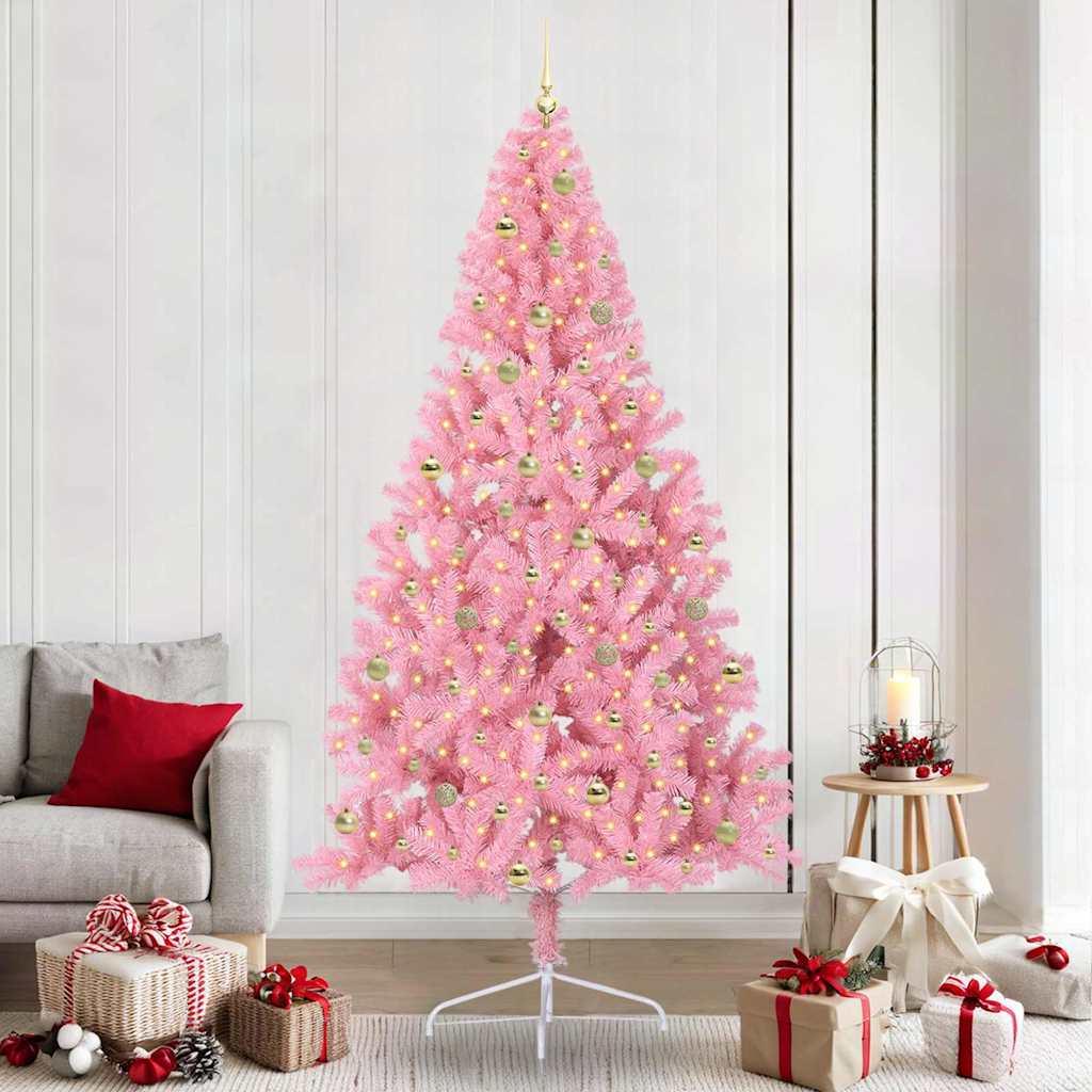 Kunstmatig Voorverlicht Kerstboom met 300 LED Roze 240 cm PVC is nu te koop bij PeponiXL, paradijselijk wonen!