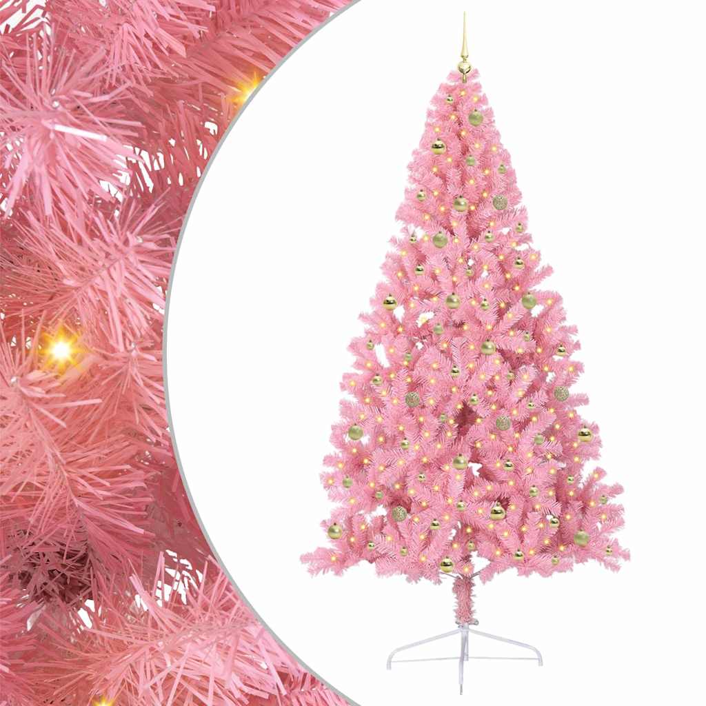 Kunstmatig Voorverlicht Kerstboom met 300 LED Roze 240 cm PVC is nu te koop bij PeponiXL, paradijselijk wonen!