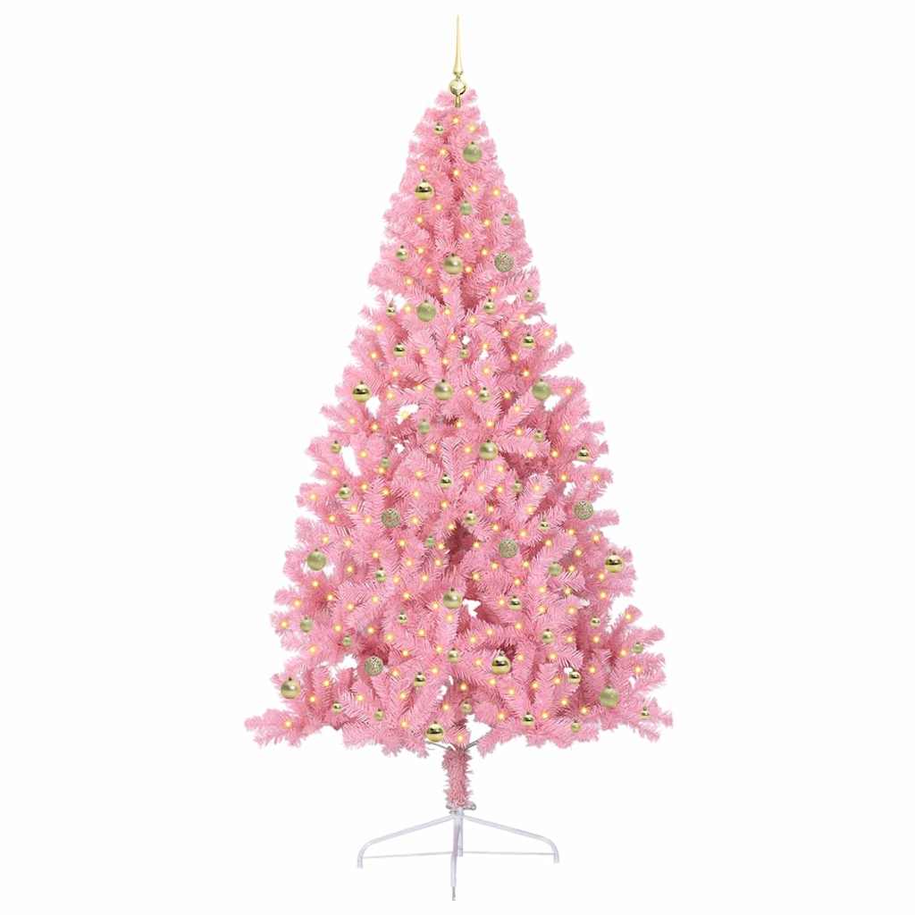 Kunstmatig Voorverlicht Kerstboom met 300 LED Roze 240 cm PVC is nu te koop bij PeponiXL, paradijselijk wonen!