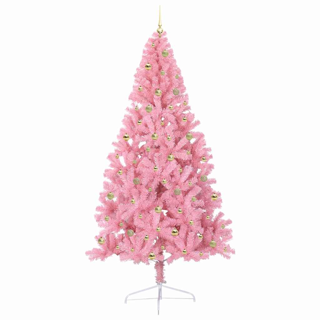 Kunstmatig Voorverlicht Kerstboom met 300 LED Roze 240 cm PVC is nu te koop bij PeponiXL, paradijselijk wonen!