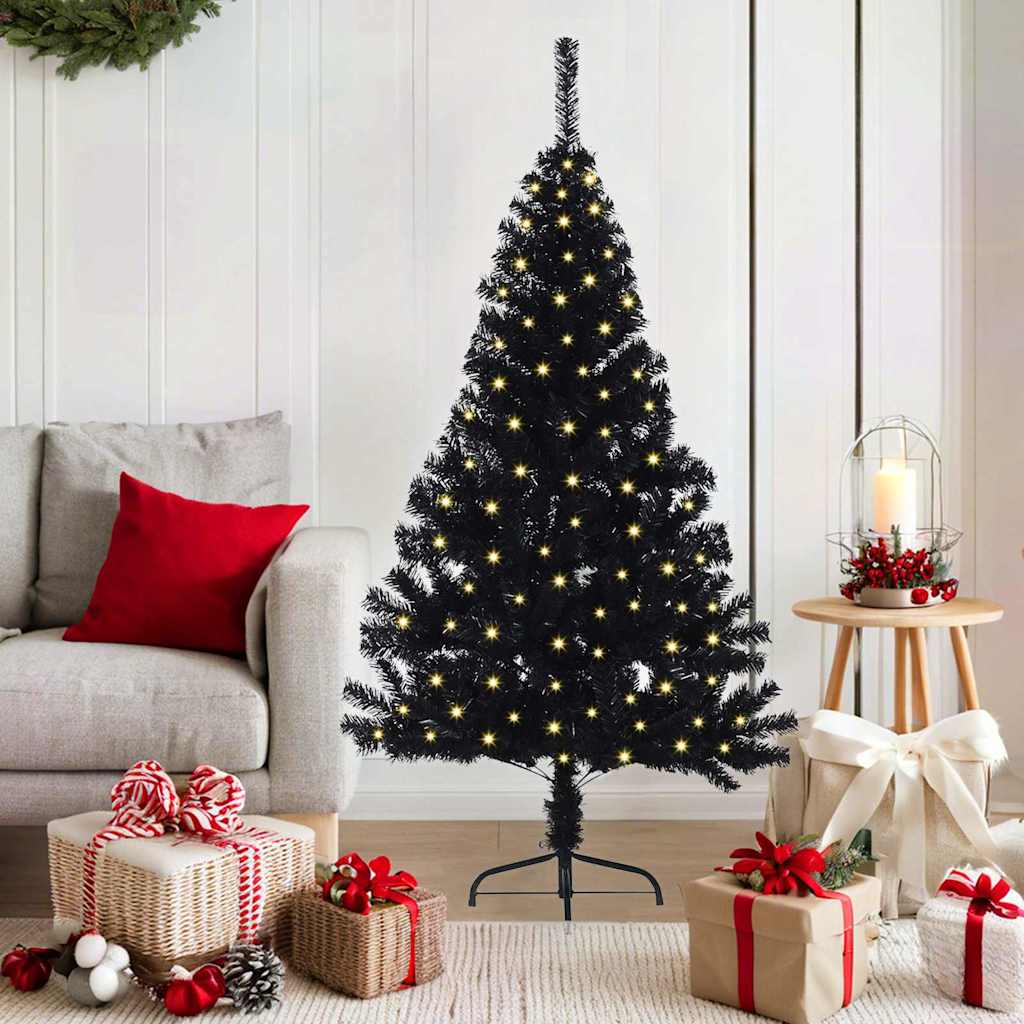 Kunstmatig Voorverlicht Kerstboom met 150 LED Zwart 150 cm PVC is nu te koop bij PeponiXL, paradijselijk wonen!