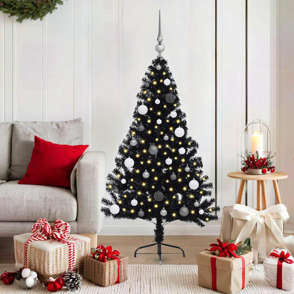 Kunstmatig Voorverlicht Kerstboom met 150 LED Zwart 150 cm PVC is nu te koop bij PeponiXL, paradijselijk wonen!