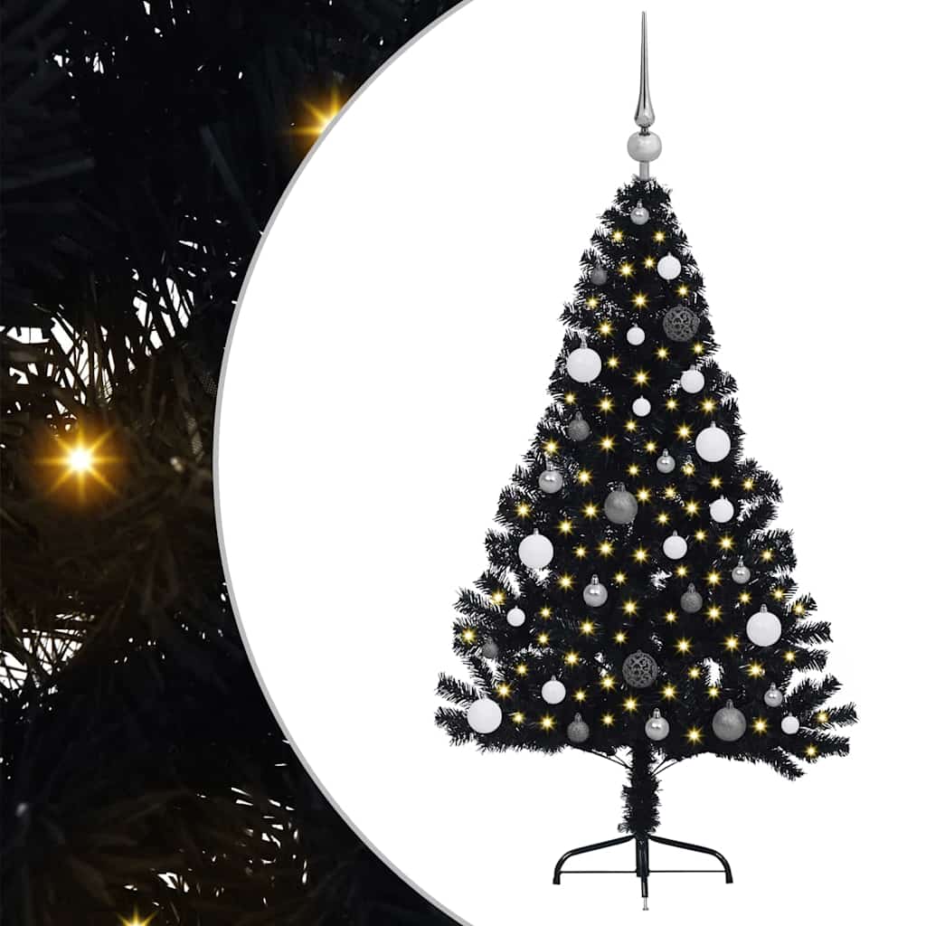 Kunstmatig Voorverlicht Kerstboom met 150 LED Zwart 150 cm PVC is nu te koop bij PeponiXL, paradijselijk wonen!