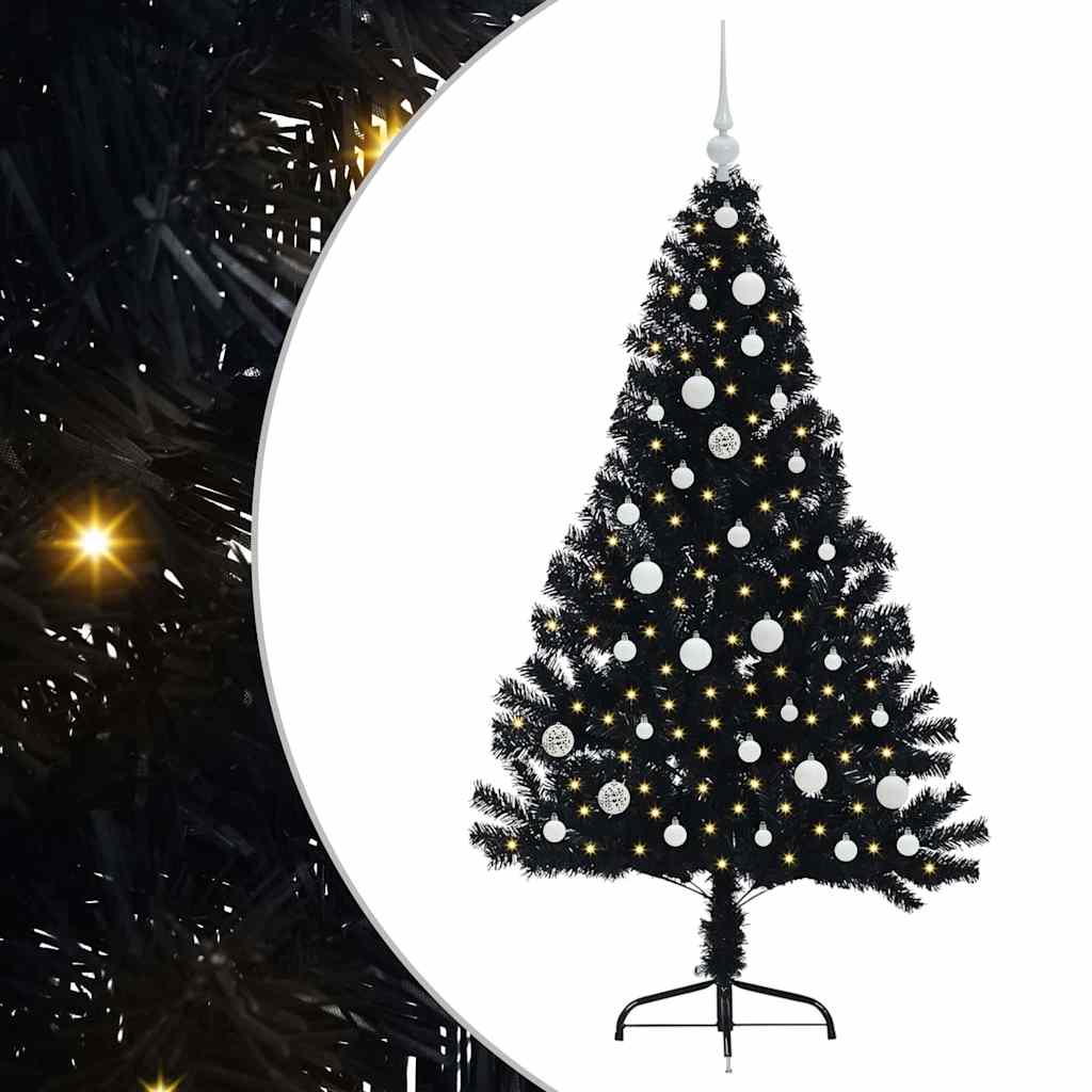 Kunstmatig Voorverlicht Kerstboom met 150 LED Zwart 150 cm PVC is nu te koop bij PeponiXL, paradijselijk wonen!