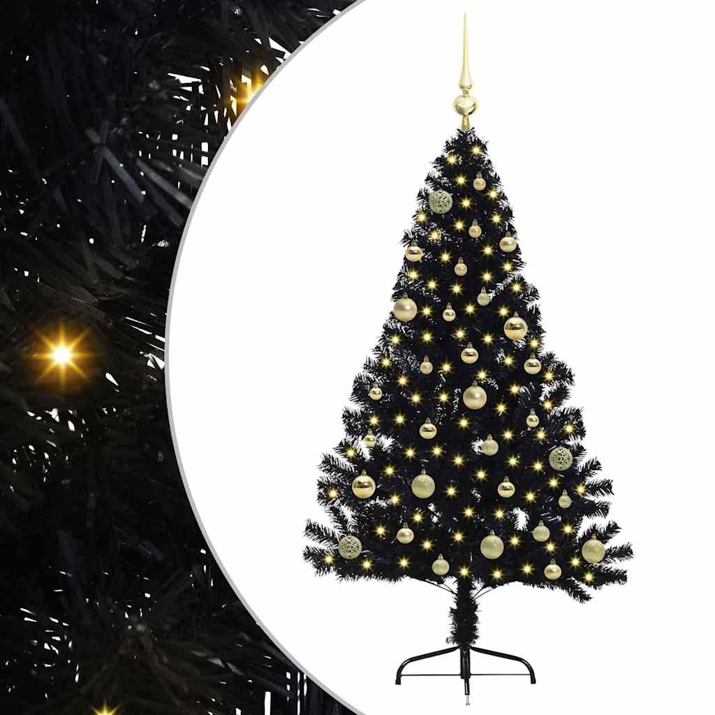 Kunstmatig Voorverlicht Kerstboom met 150 LED Zwart 150 cm PVC is nu te koop bij PeponiXL, paradijselijk wonen!