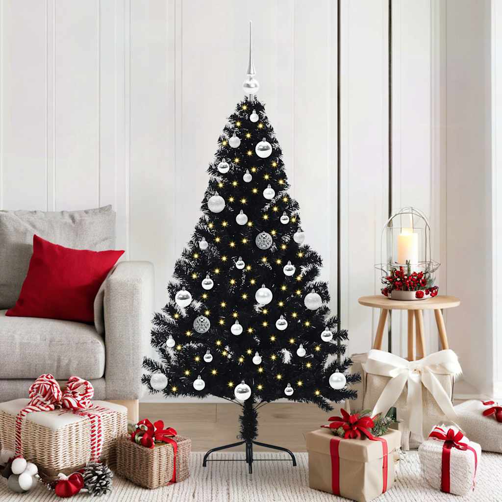 Kunstmatig Voorverlicht Kerstboom met 150 LED Zwart 150 cm PVC is nu te koop bij PeponiXL, paradijselijk wonen!